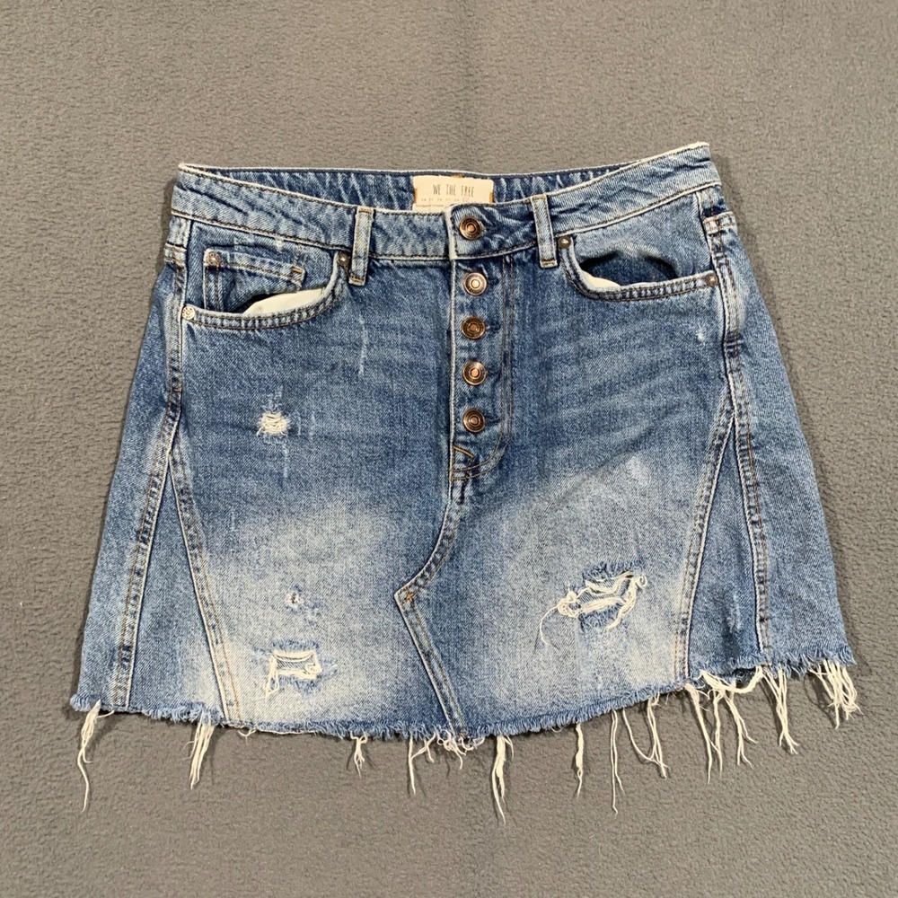We The Free Denim Mini Skirt Women 29 Distressed Frayed Hem Light Wash Boho